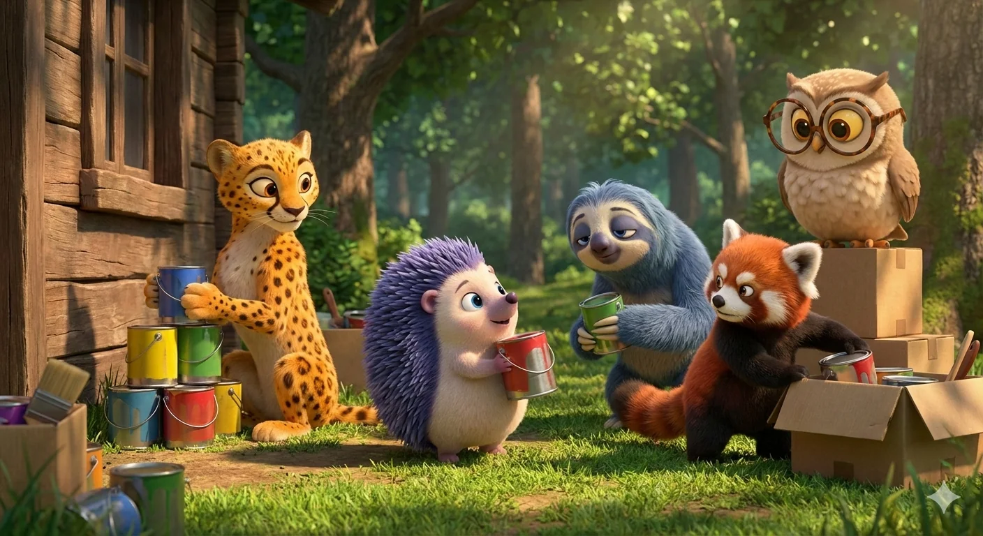 Five forest friends on a gentle adventure